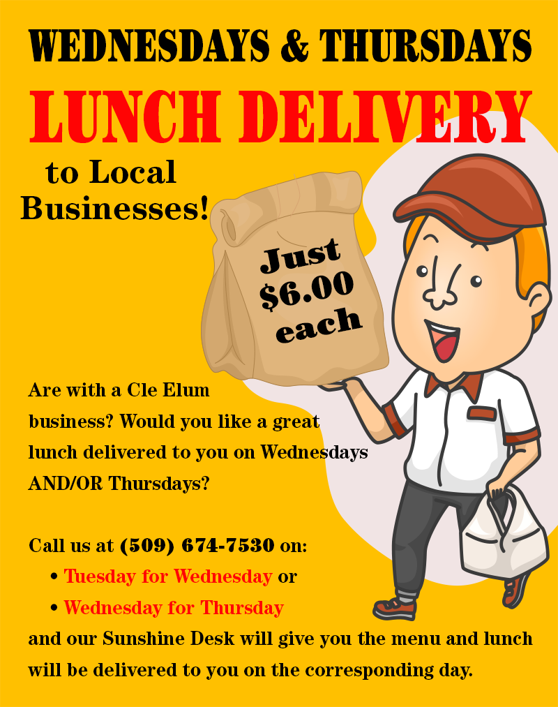 Read more about the article Lunch delivered to CLE ELUM BUSINESSES on Wednesdays AND Thursdays!